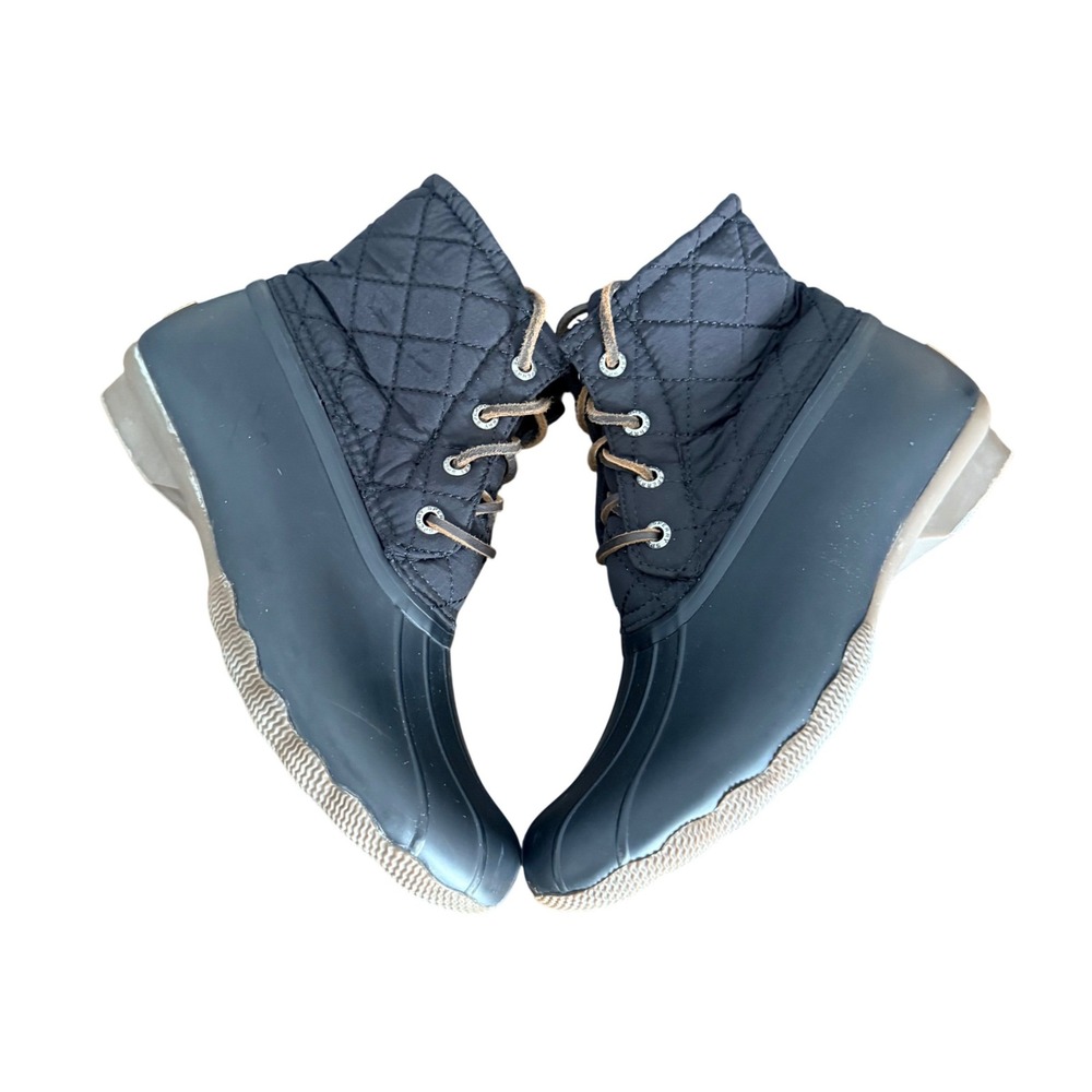 Sperry Saltwater Quilted Duck Boots Black Waterproof Ankle Boot Womens Size‎ 6.5